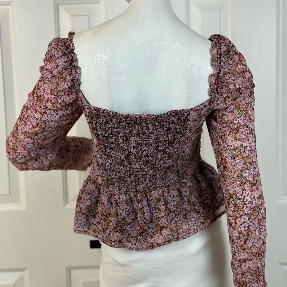 Astr Pink Puff Sleeve Smocked Blouse. C7